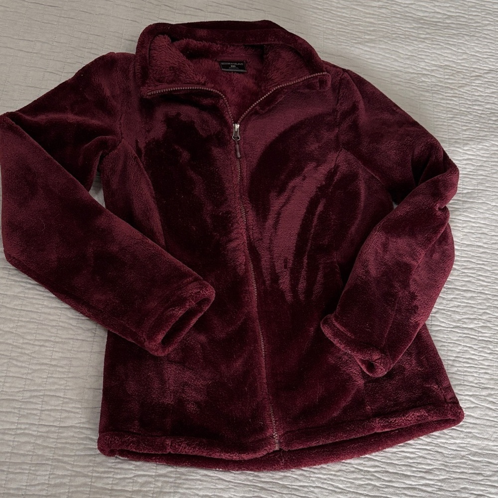 32 Degrees Heat Burgundy Faux Fur Fleece Full Zip Jacket XS